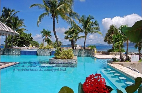 Red Hook Condo | "THREE PALMS"~ON beach, remodeled, private patio, generator, pool, quiet & clean